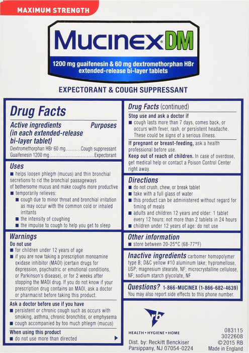 Mucinex DM Max Strength 1200mg Extended Release Tablets