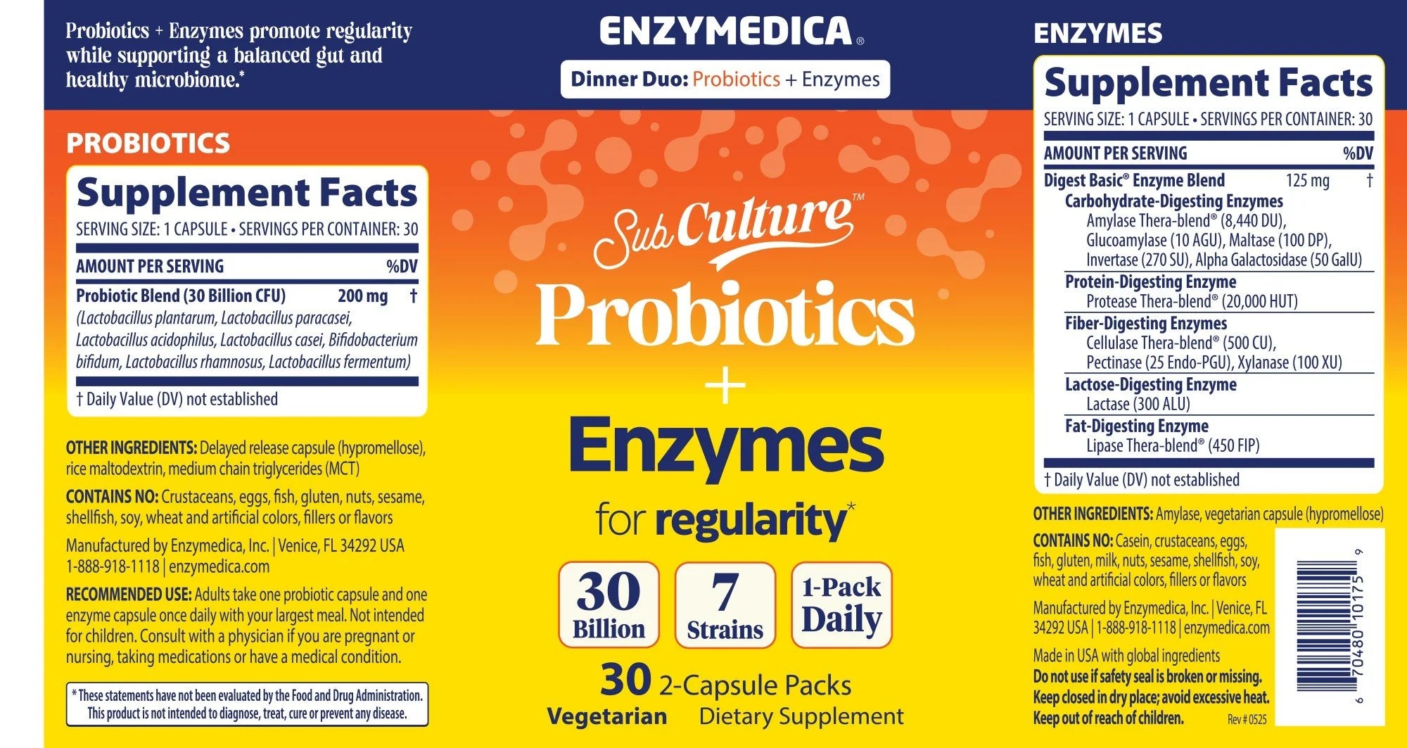 SubCulture Probiotics + Enzymes for Regularity