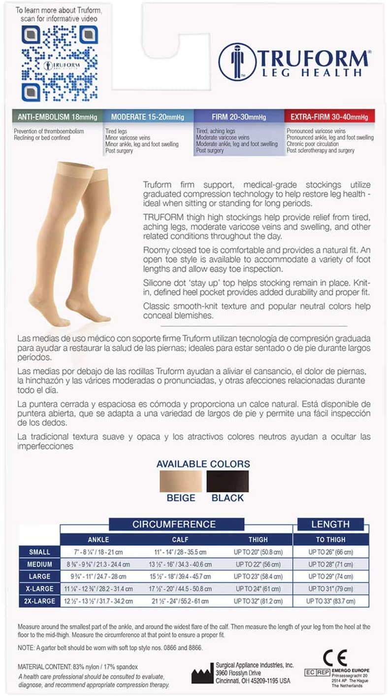 TruForm Classic Medical Knee High Compression Stockings 20-30mmHg